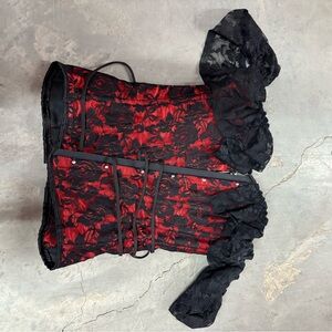 Dolls Kill Red and Black Lace Top